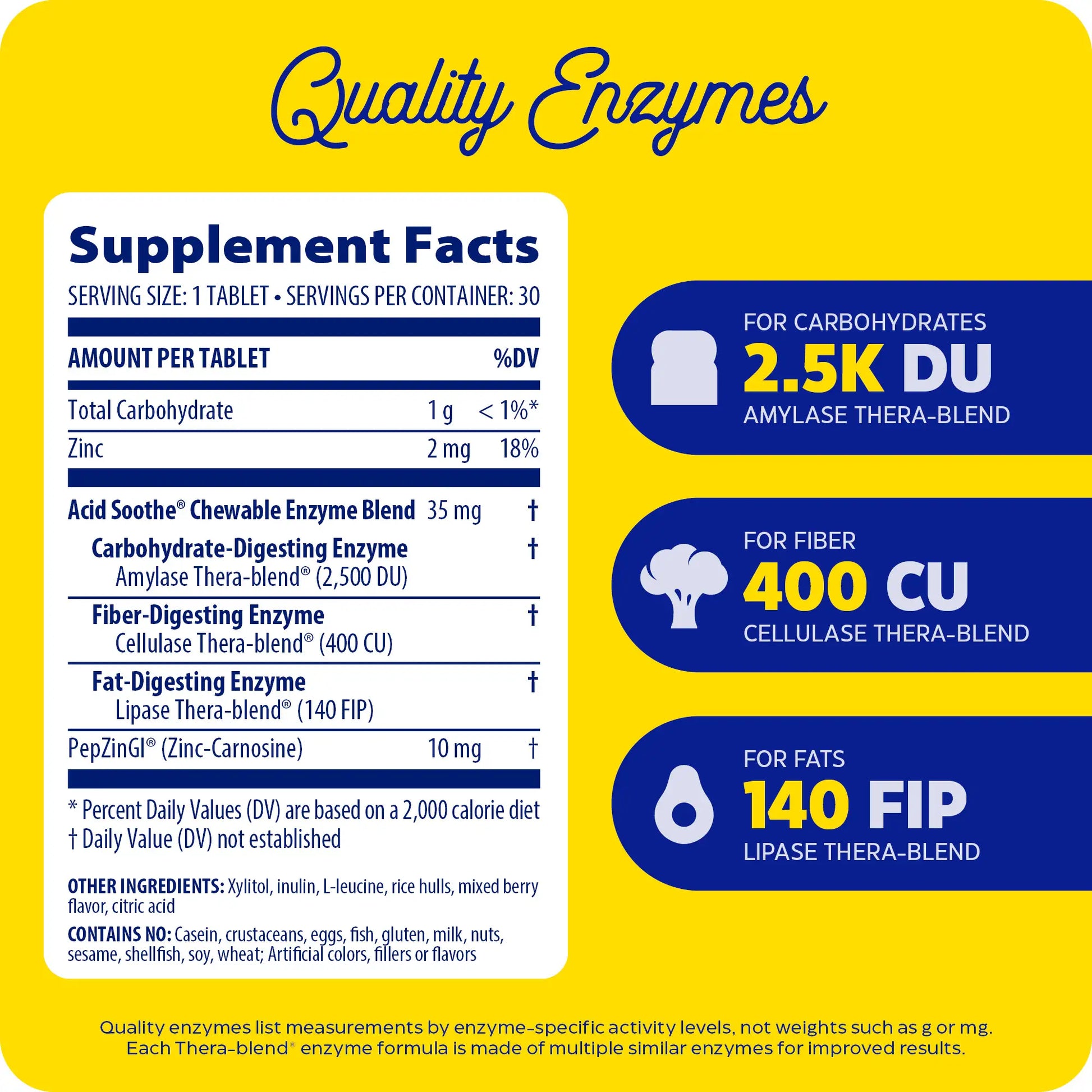 supplement facts and quality enzymes with acid soothe chewable