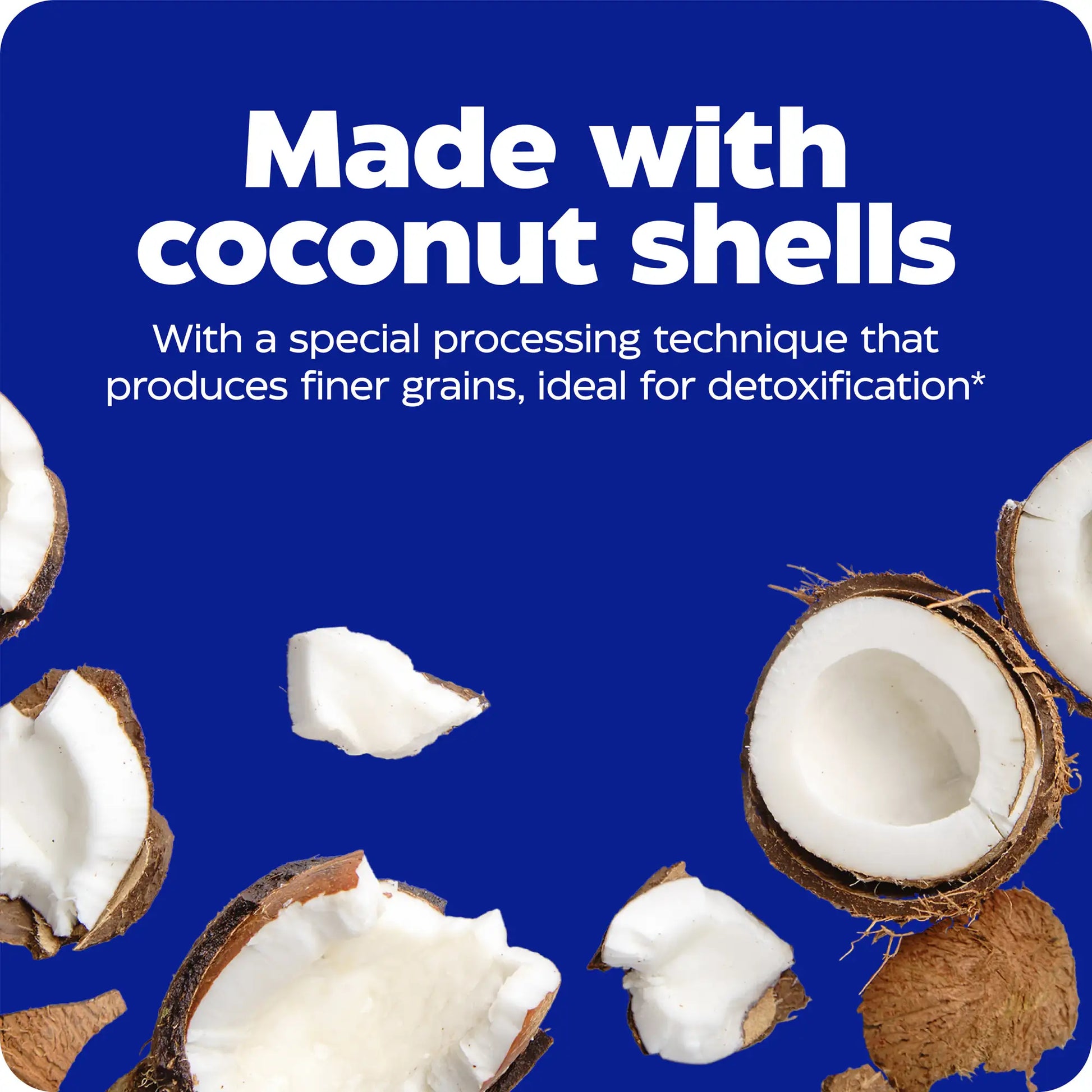 advertisement for activated charcoal, made with coconut shells