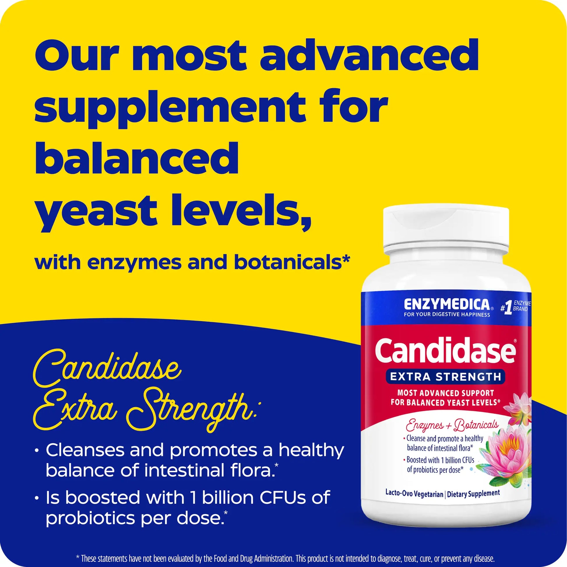 advertisement for candidase extra strength, most advanced supplement for balanced yeast levels