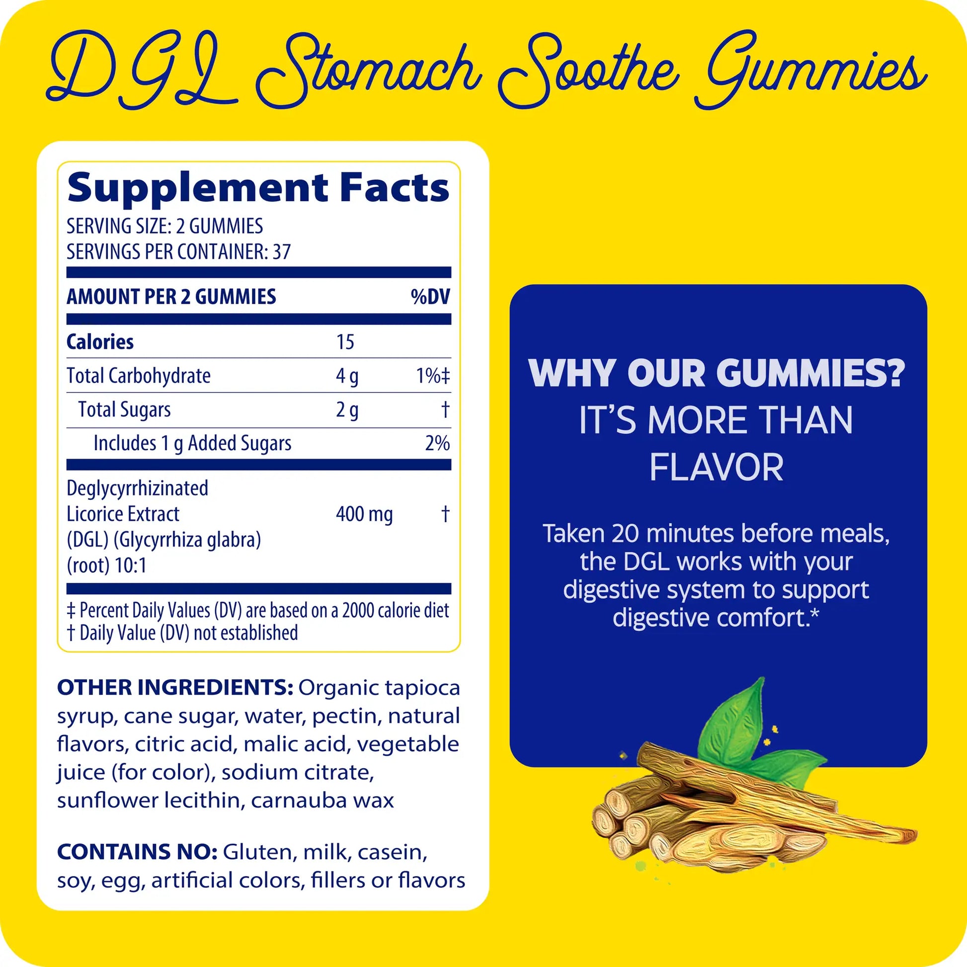 supplement facts panel for DGL gummies