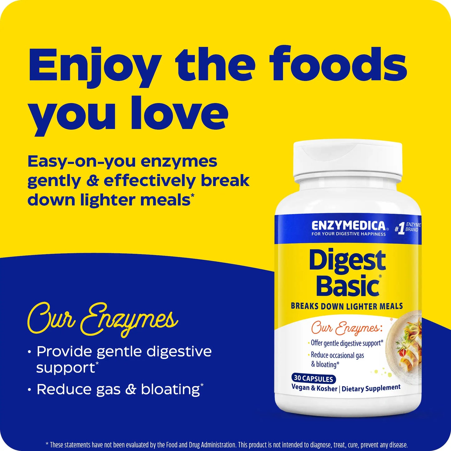 advertisement for digest basic, enjoy the foods you love