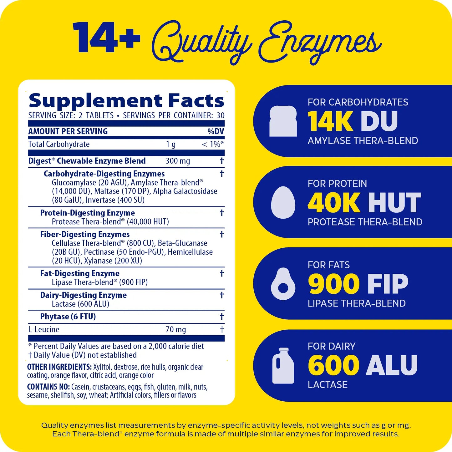 supplement facts and 14+ quality enzymes with digest chewable