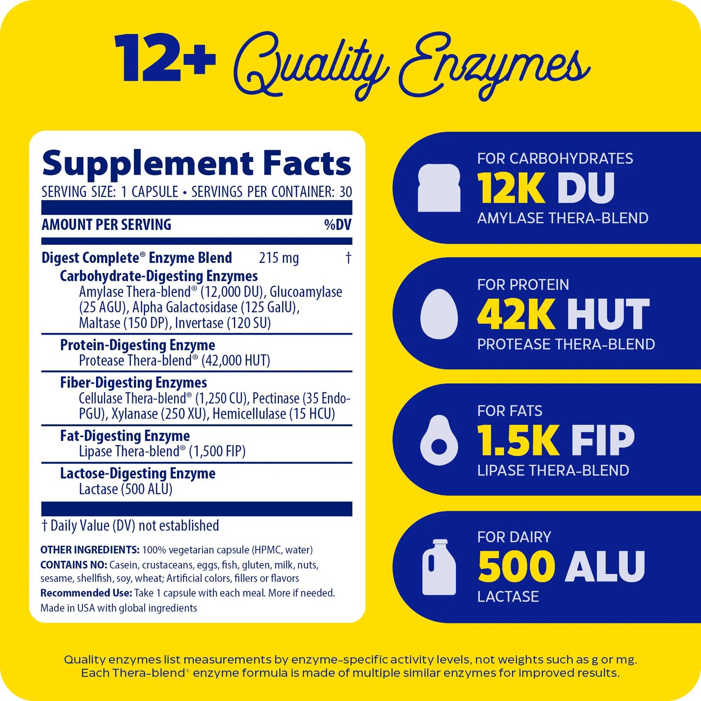 supplement facts panel and 12+ quality enzymes with digest complete