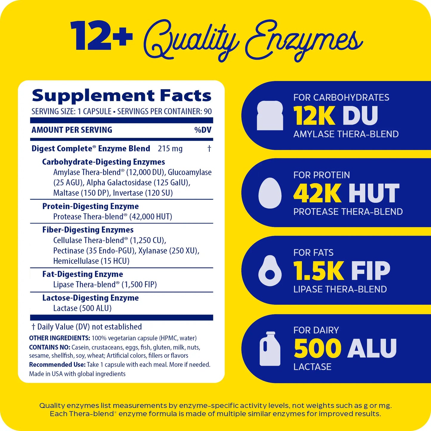 supplement facts panel and 12+ quality enzymes for digest complete