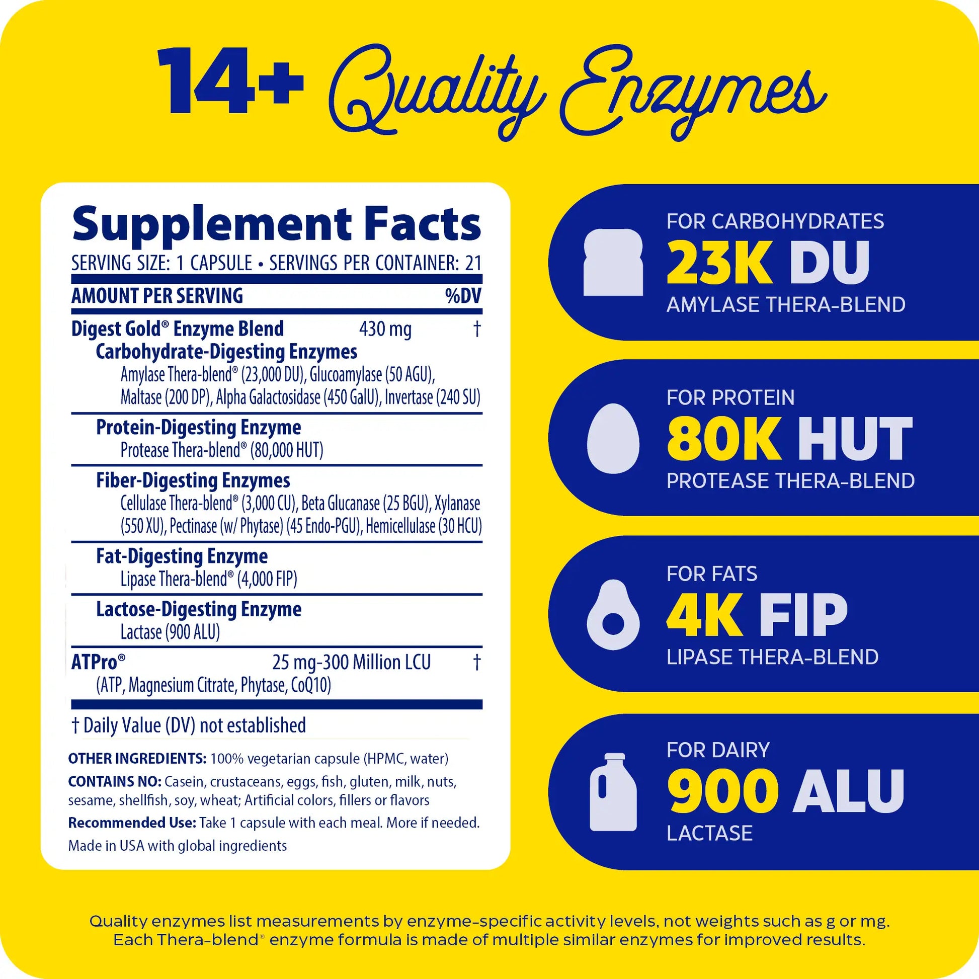 supplement facts panel and 14+ quality enzymes for digest gold