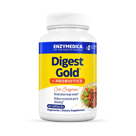 A bottle of Enzymedica Digest Gold Probiotics dietary supplement.