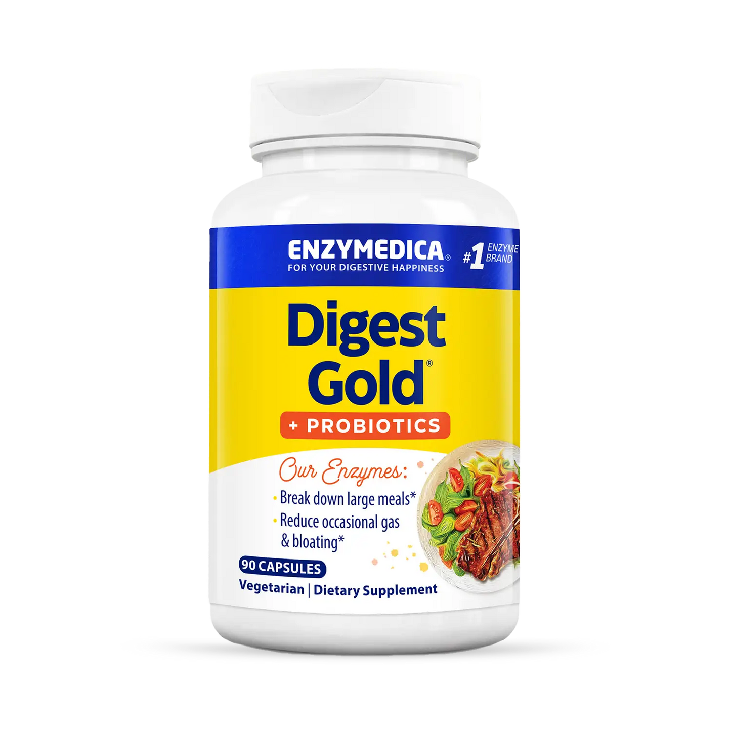 A bottle of Enzymedica Digest Gold Probiotics dietary supplement.