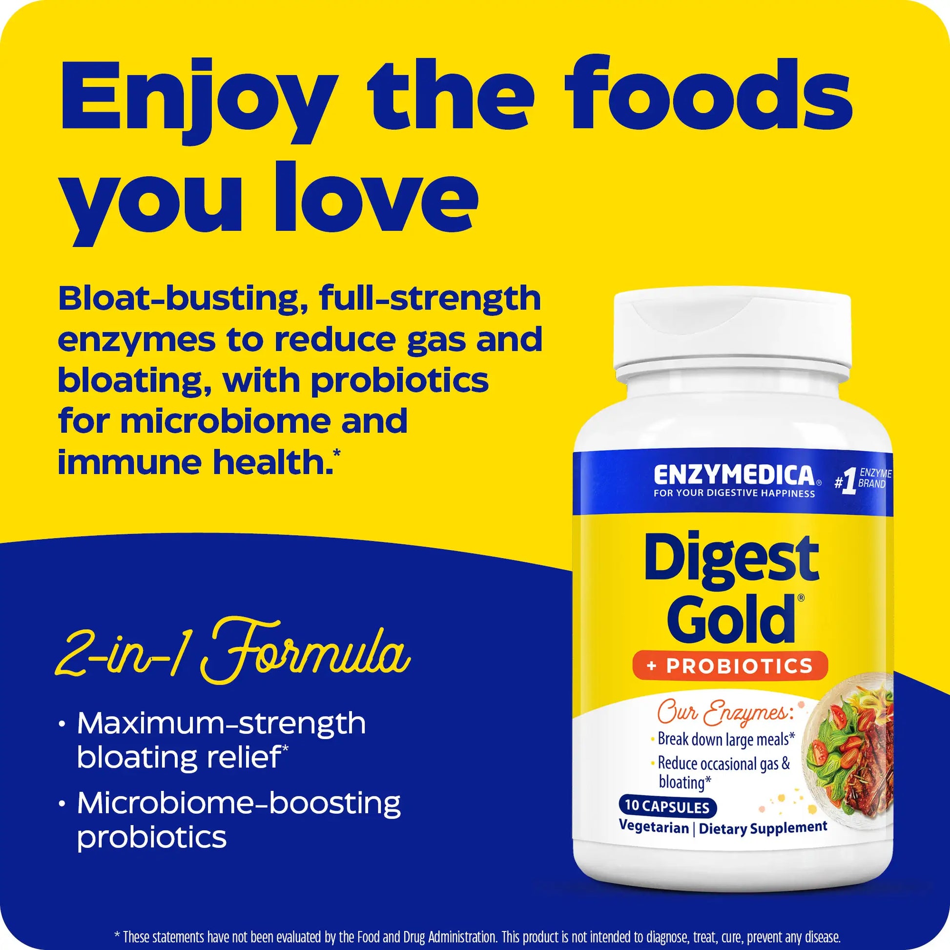 advertisement for digest gold probiotics, enjoy the foods you love