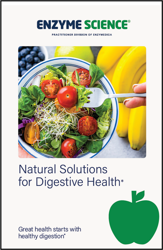 Enzyme Science product packaging with a salad and bananas on a white background