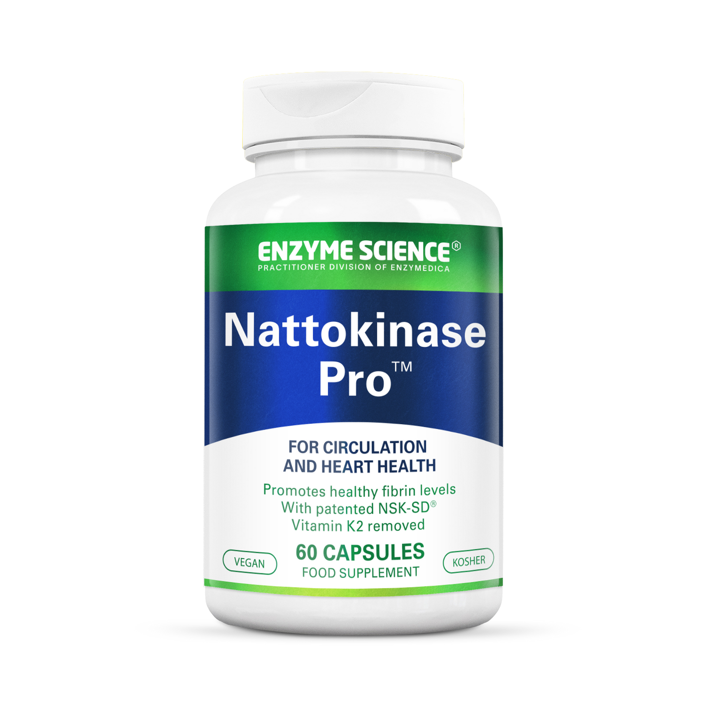 Bottle of Nattokinase Pro that holds 60 capsules