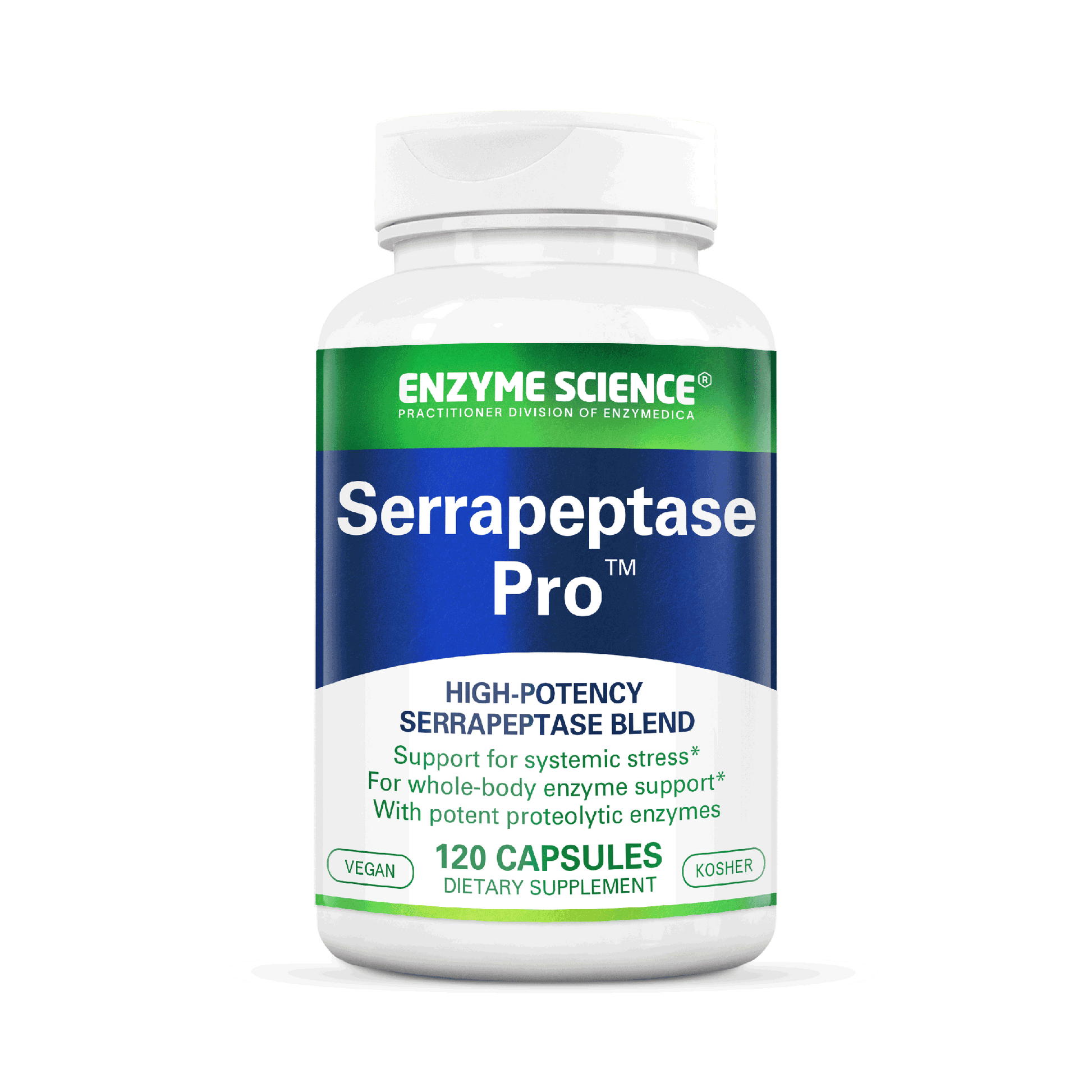 Bottle of Enzyme Science Serrapeptase Pro that holds 120 capsules