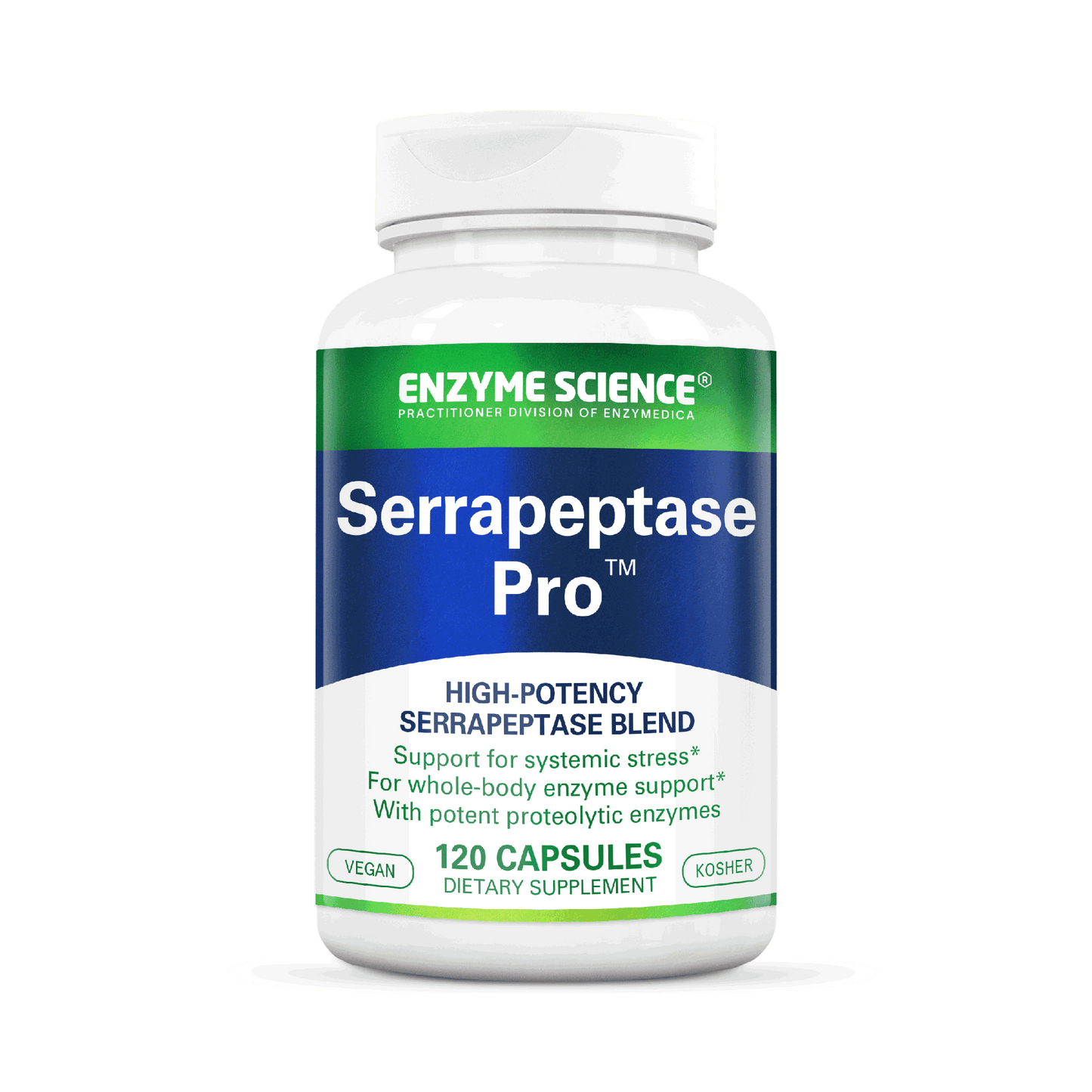 Bottle of Enzyme Science Serrapeptase Pro that holds 120 capsules