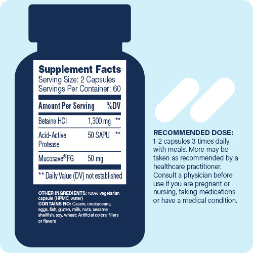 supplement facts panel and recommended does for enzyme science betaine hci
