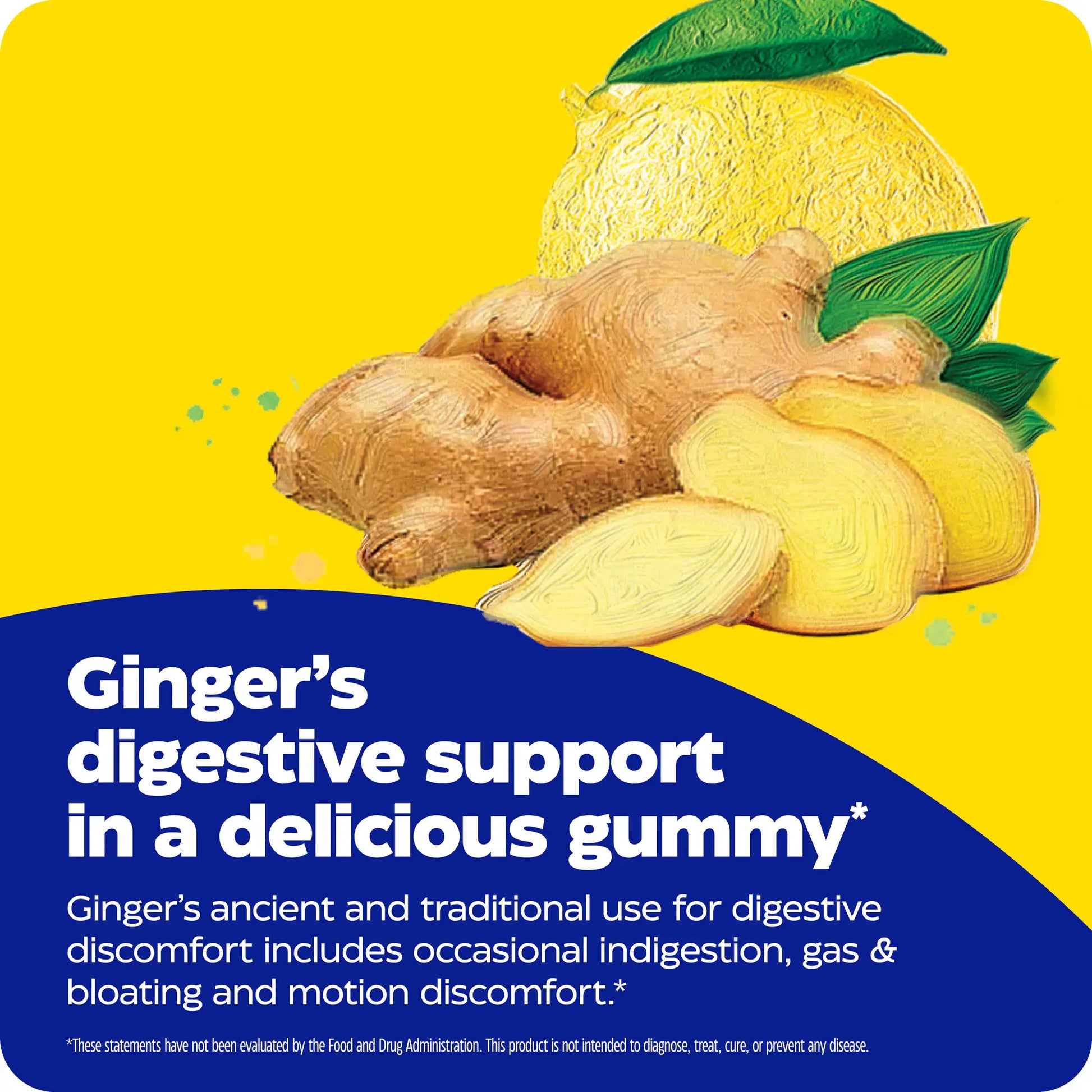 advertisement for ginger vitamin b6, digestive support in a delicious gummy