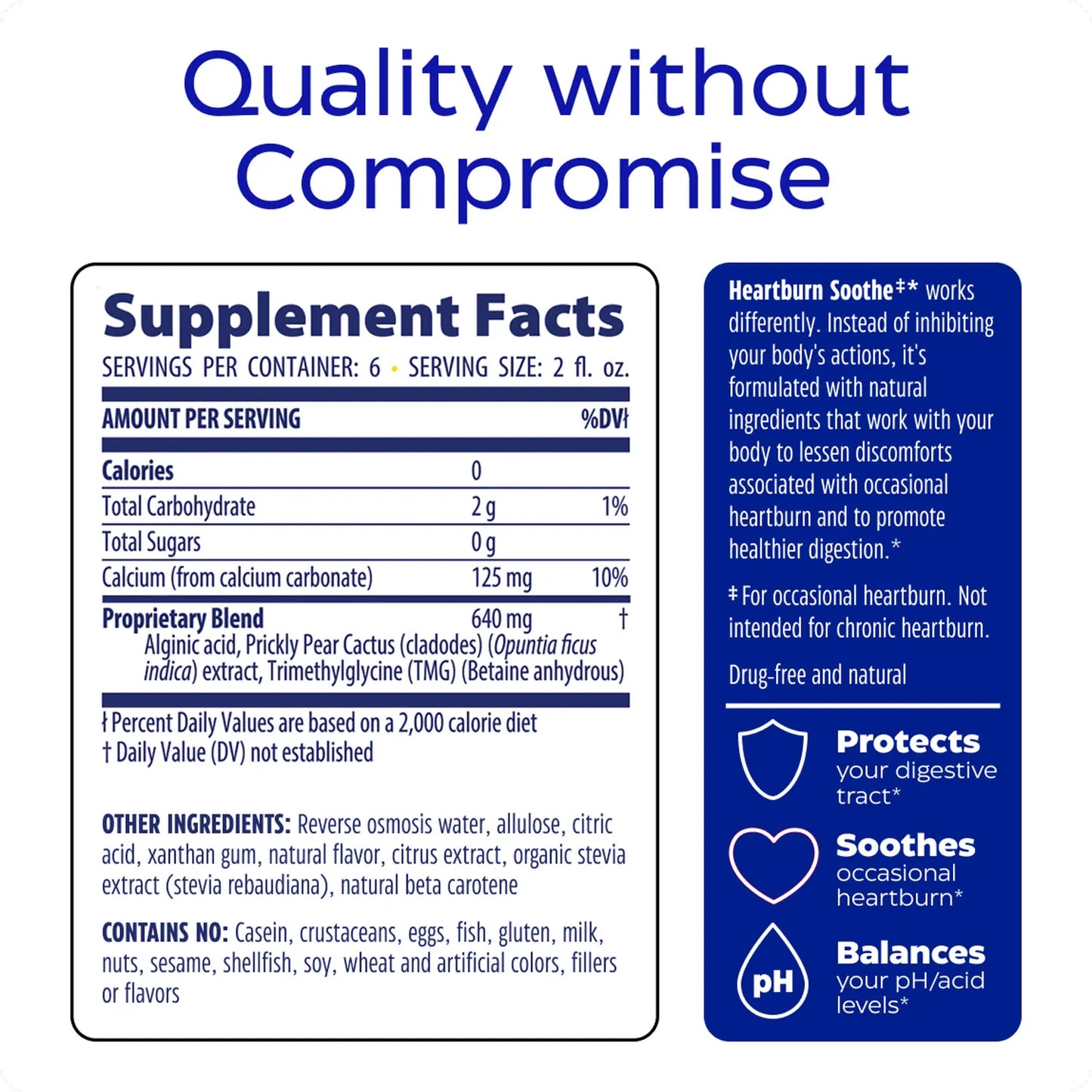 Supplement label with 'Quality without Compromise' text on a white background