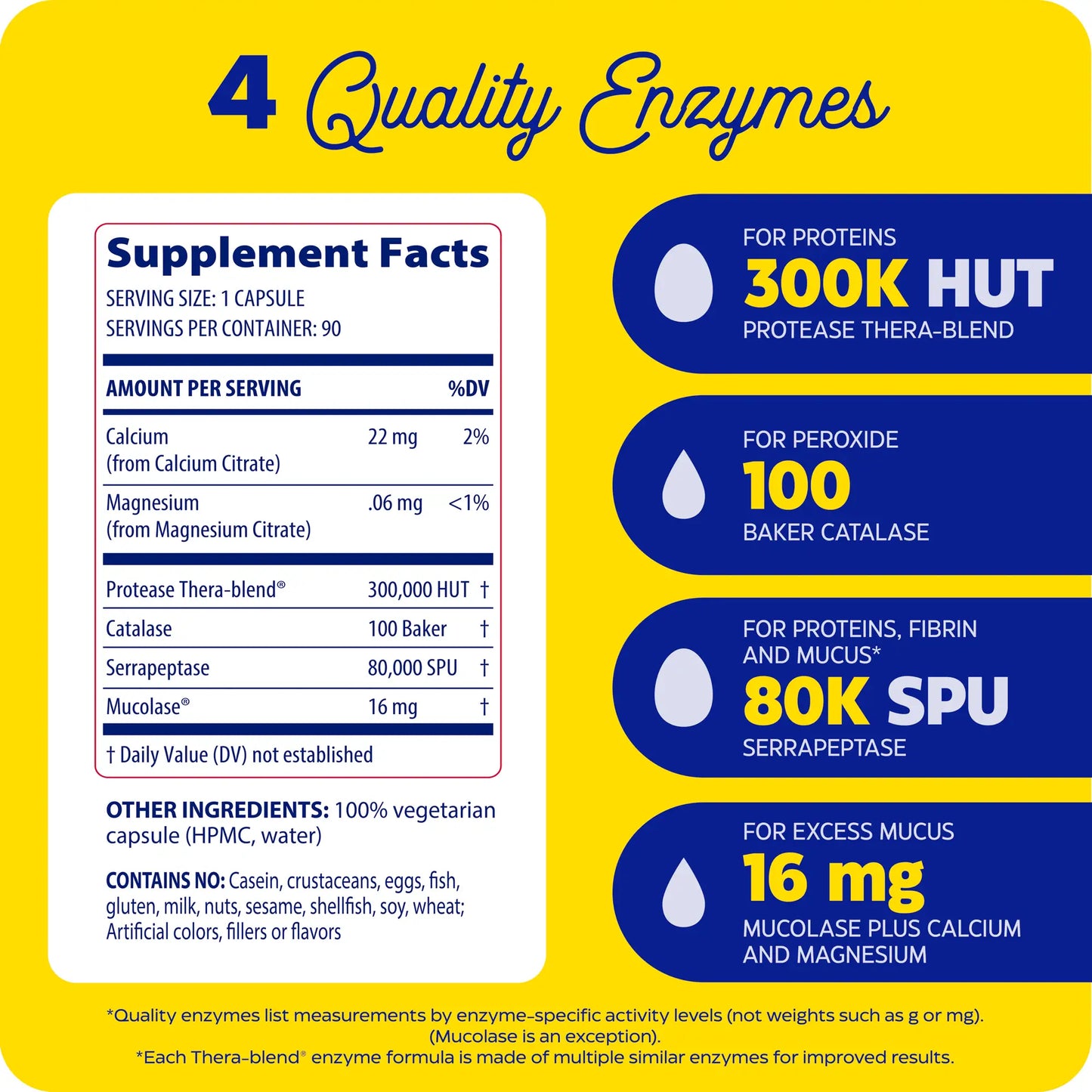 supplement facts panel and 4 quality enzymes for immune defense extra strength