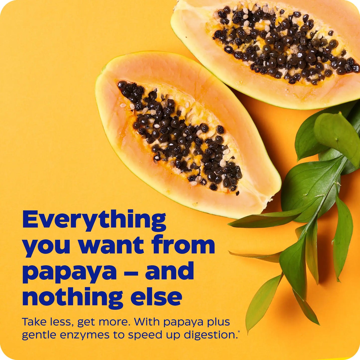 Advertisement for Papaya Complete, orange background and papayas