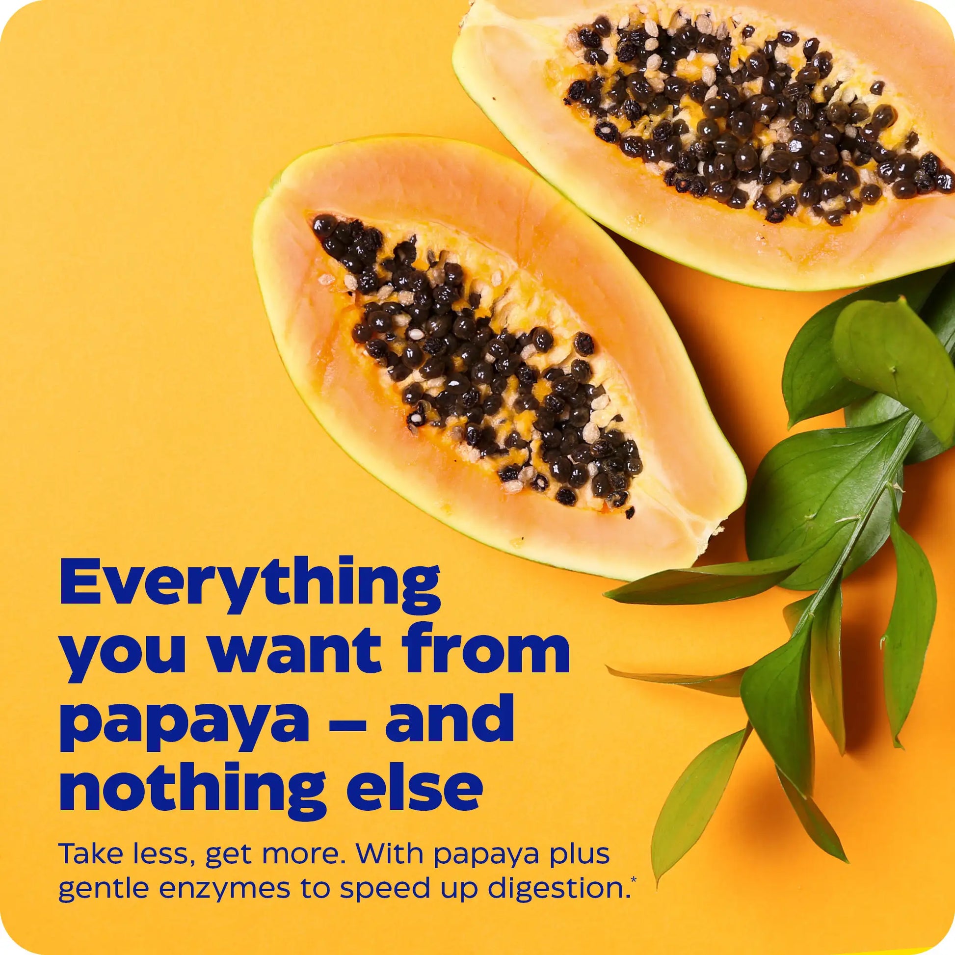 Advertisement for Papaya Complete, orange background and papayas