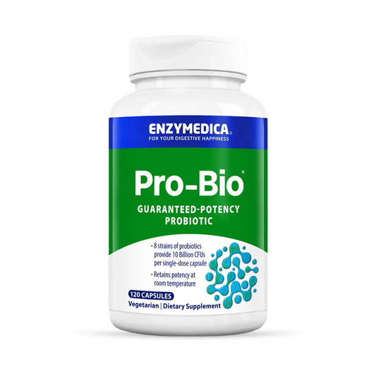 A bottle of Enzymedica Pro-Bio, a guaranteed potency probiotic supplement.