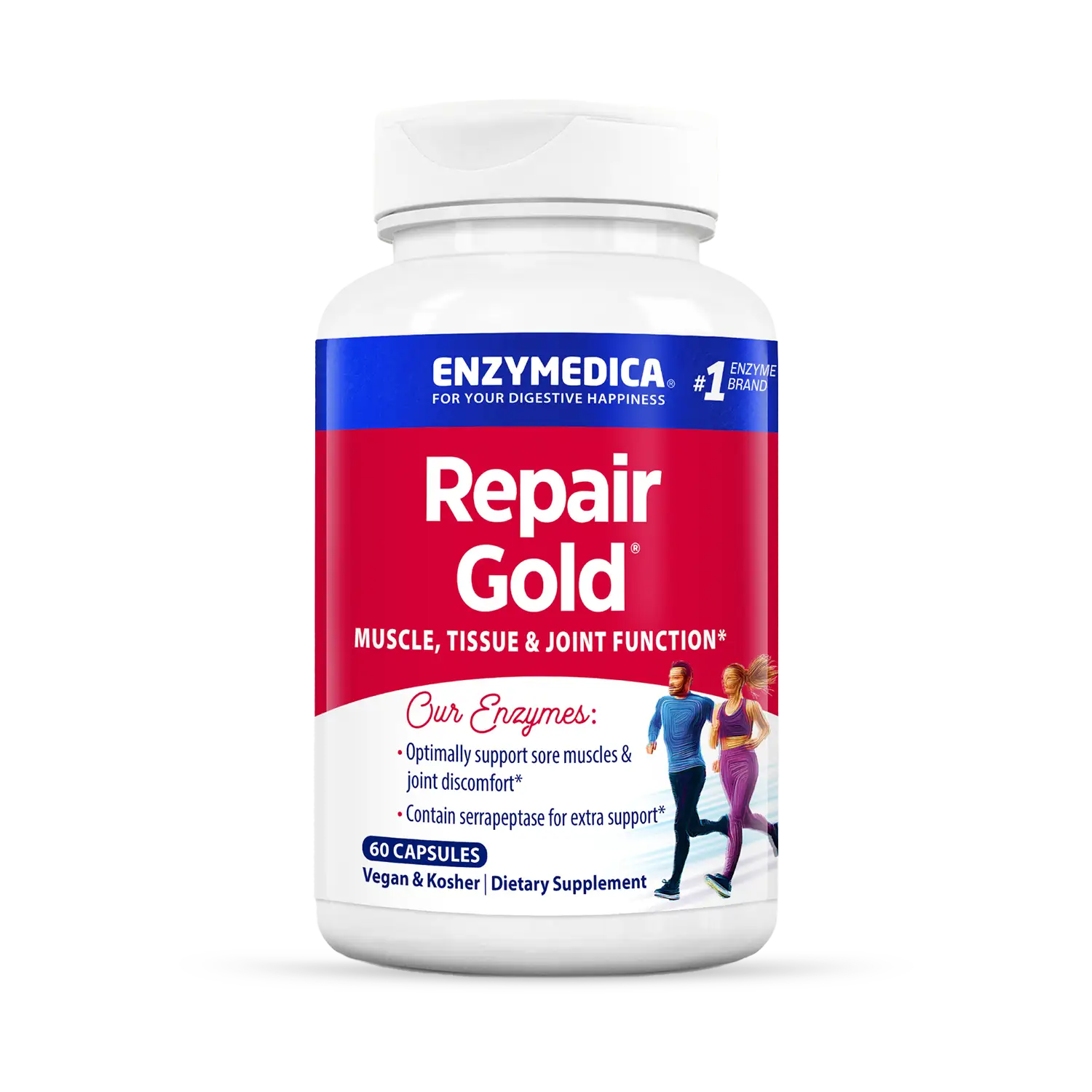 A bottle of Enzymedica Repair Gold, a dietary supplement for muscle, tissue, and joint function.