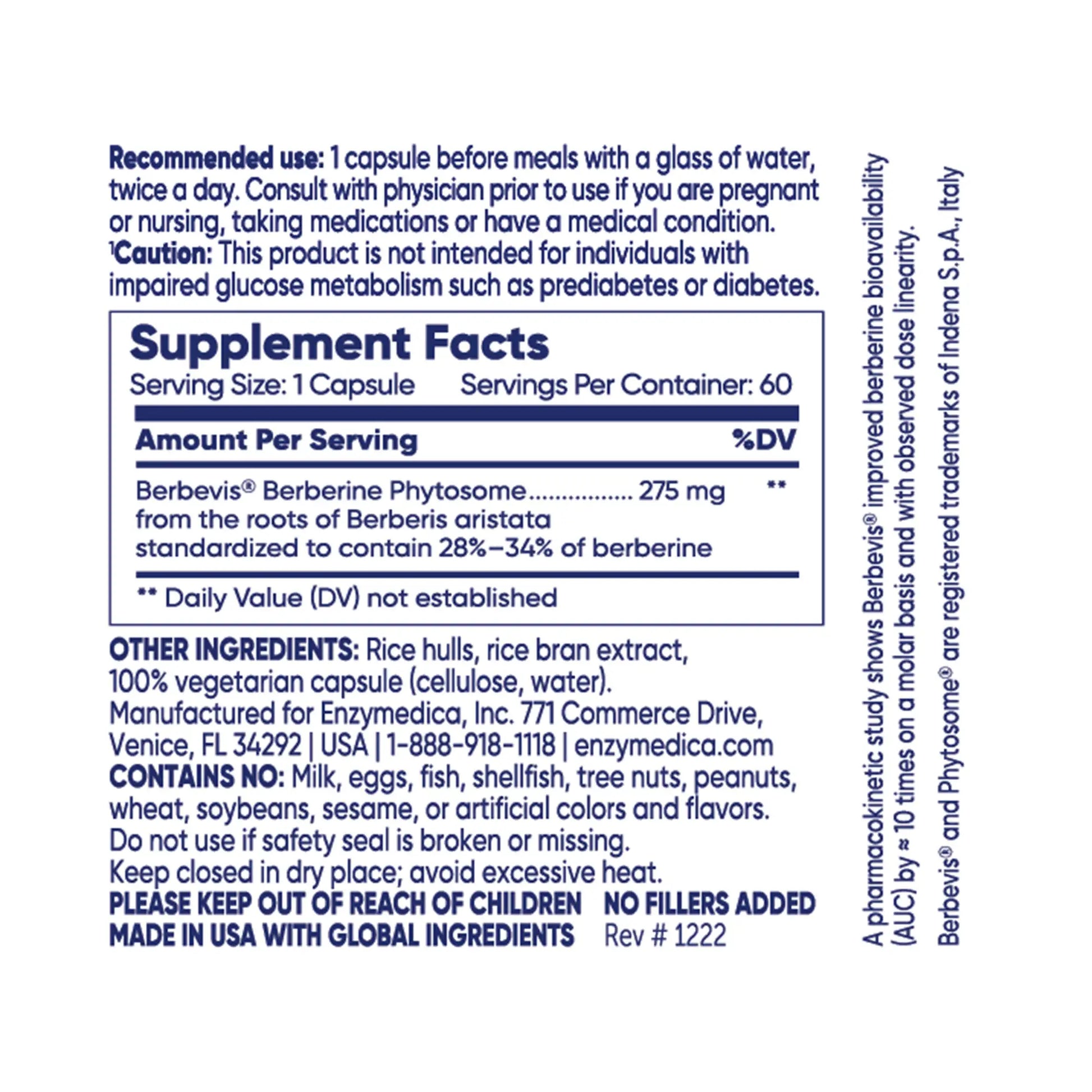 supplement facts panel for berberine phytosome