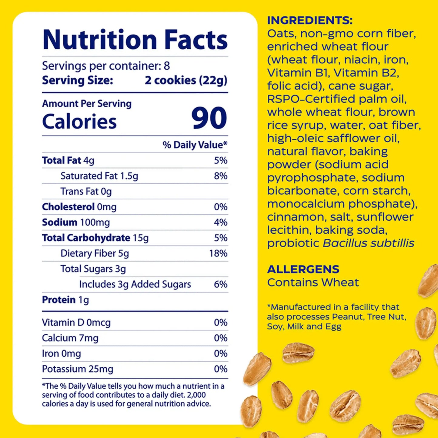 Nutrition facts for digest gold fiber cookies harvest oat