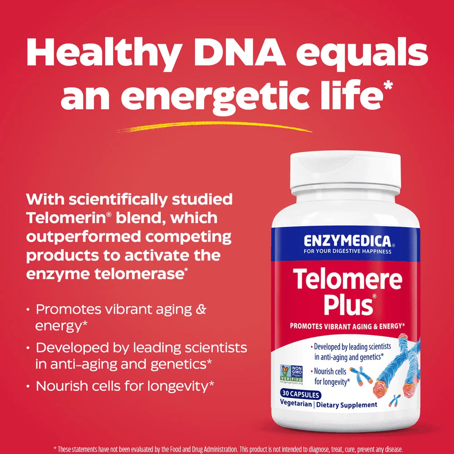 Infographic for Telomere Plus, Healthy DNA equals an energetic life
