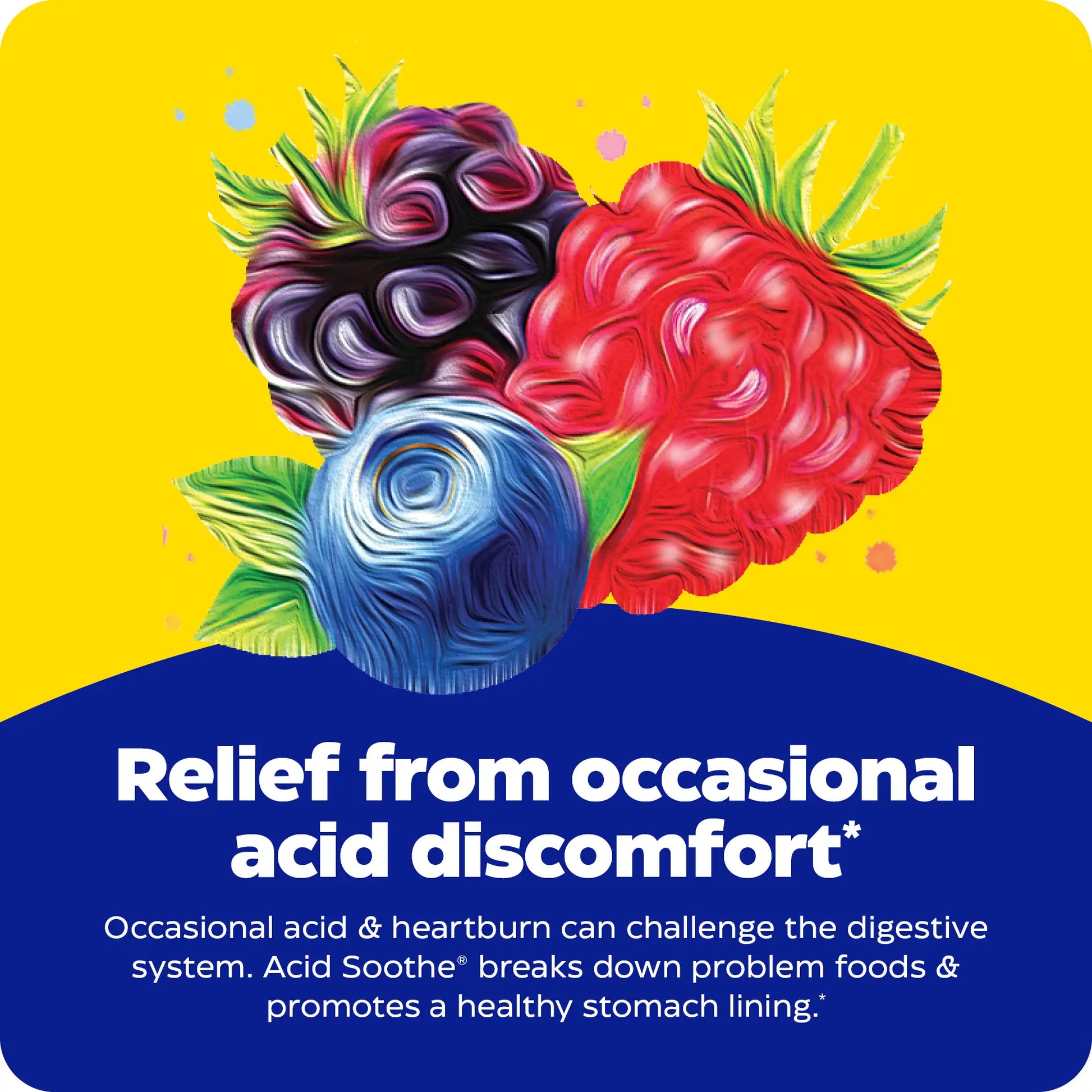 advertisement for acid soothe chewable, relief from occasional acid discomfort