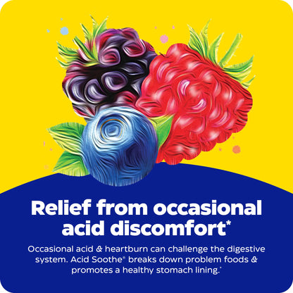 advertisement for acid soothe chewable, relief from occasional acid discomfort