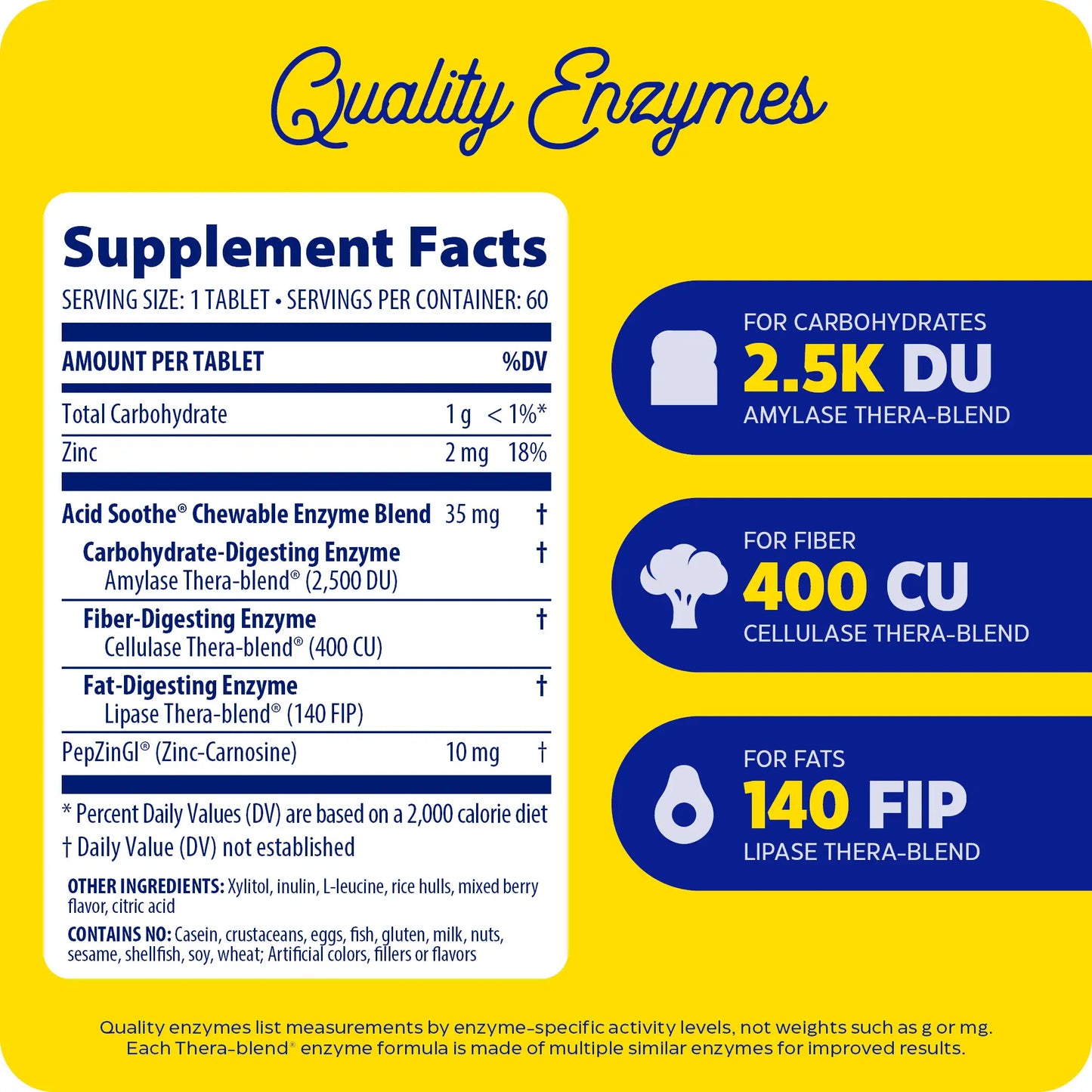 supplement facts and quality enzymes with acid soothe chewable