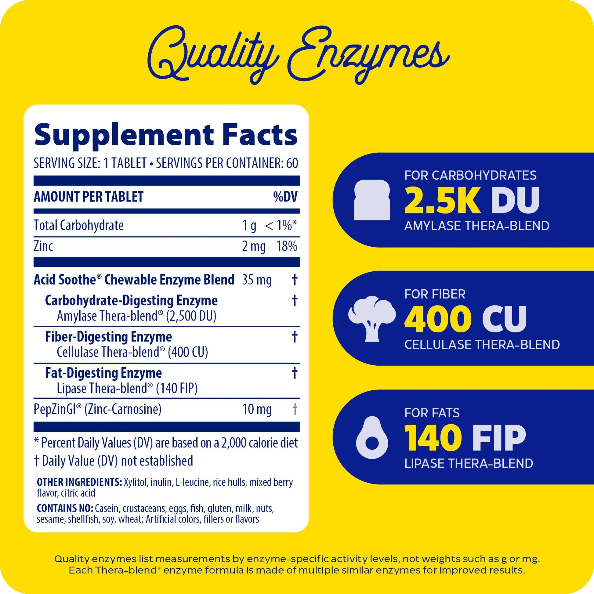 supplement facts and quality enzymes with acid soothe chewable