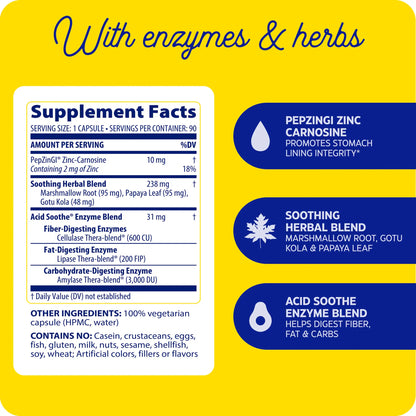 supplement facts with enzymes and herbs for acid soothe