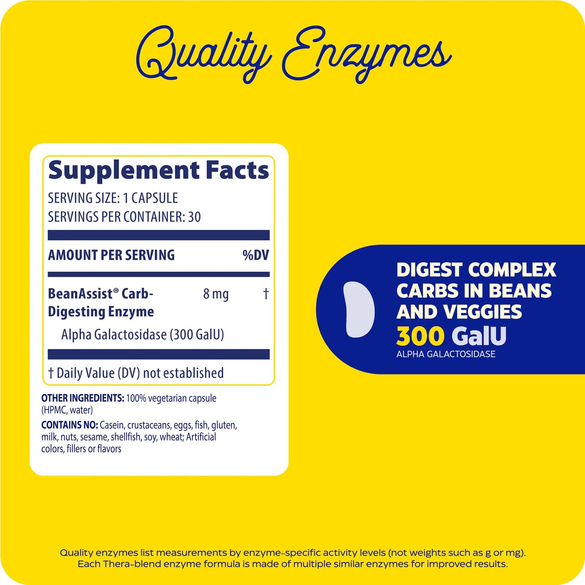 Supplement fact panel and quality enzymes for Bean Assist