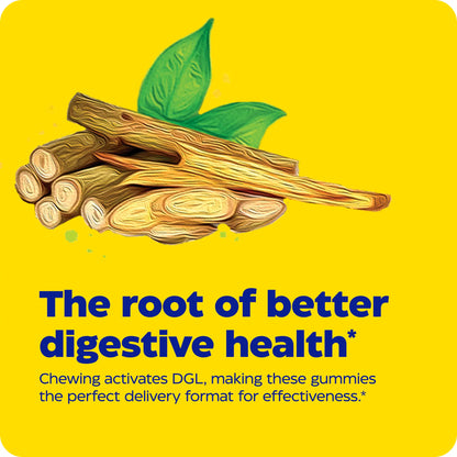 advertisement for dgl gummies, the root of better digestive health
