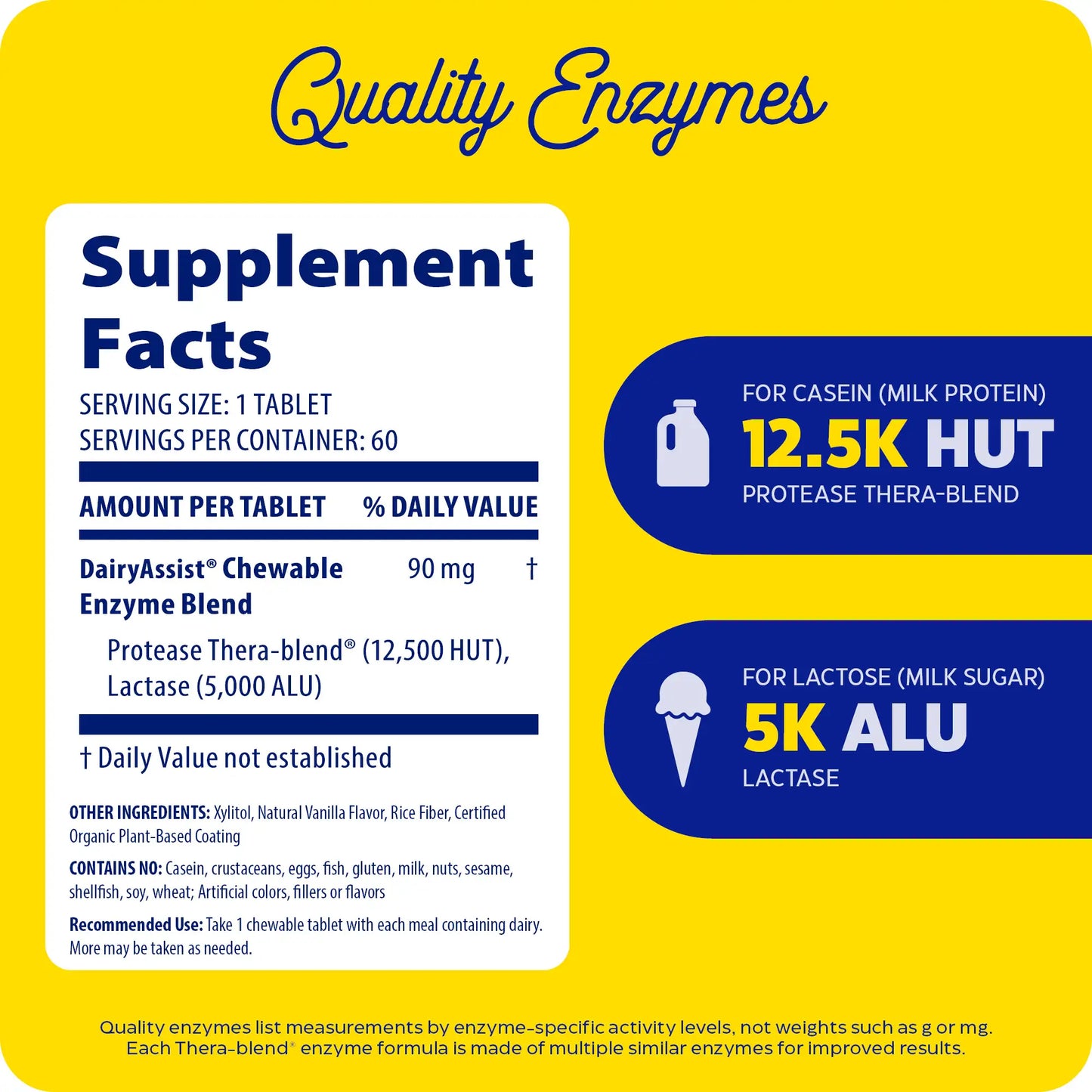supplement facts panel and quality enzymes for dairy assist chewable