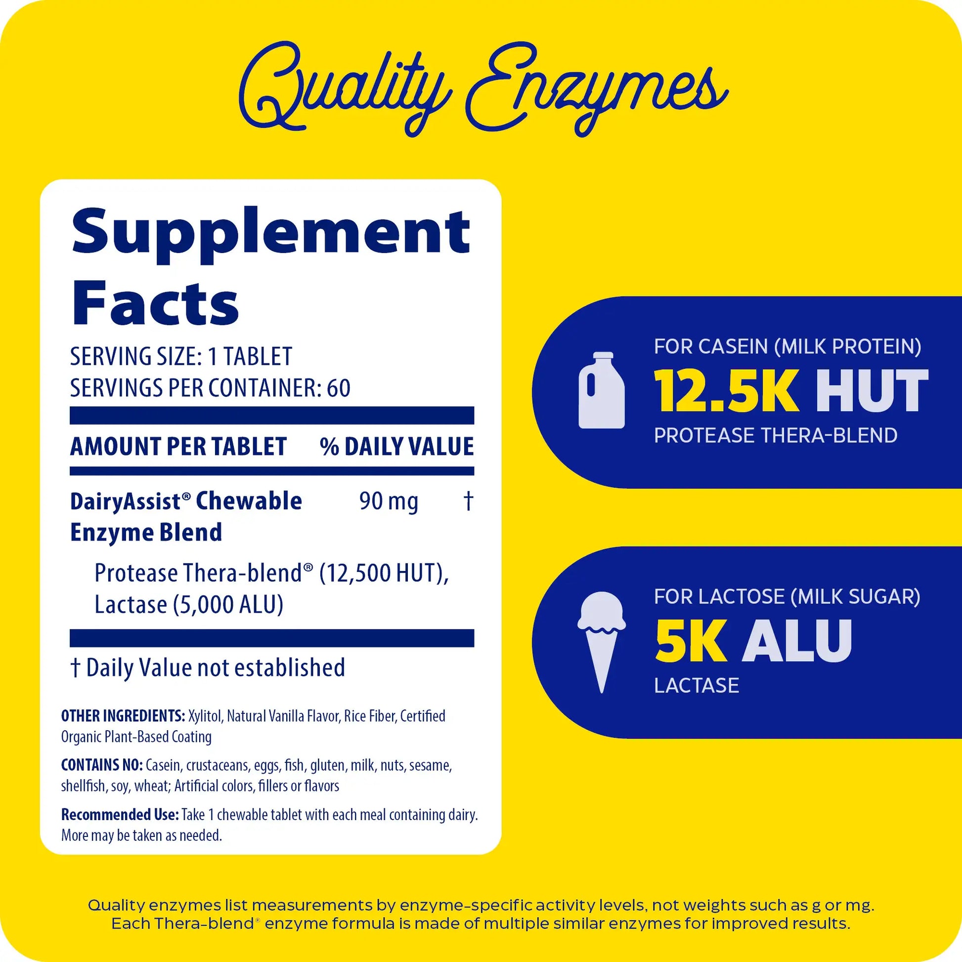 supplement facts panel and quality enzymes for dairy assist chewable