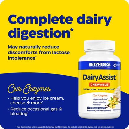 advertisement for dairy assist chewable, complete dairy digestion