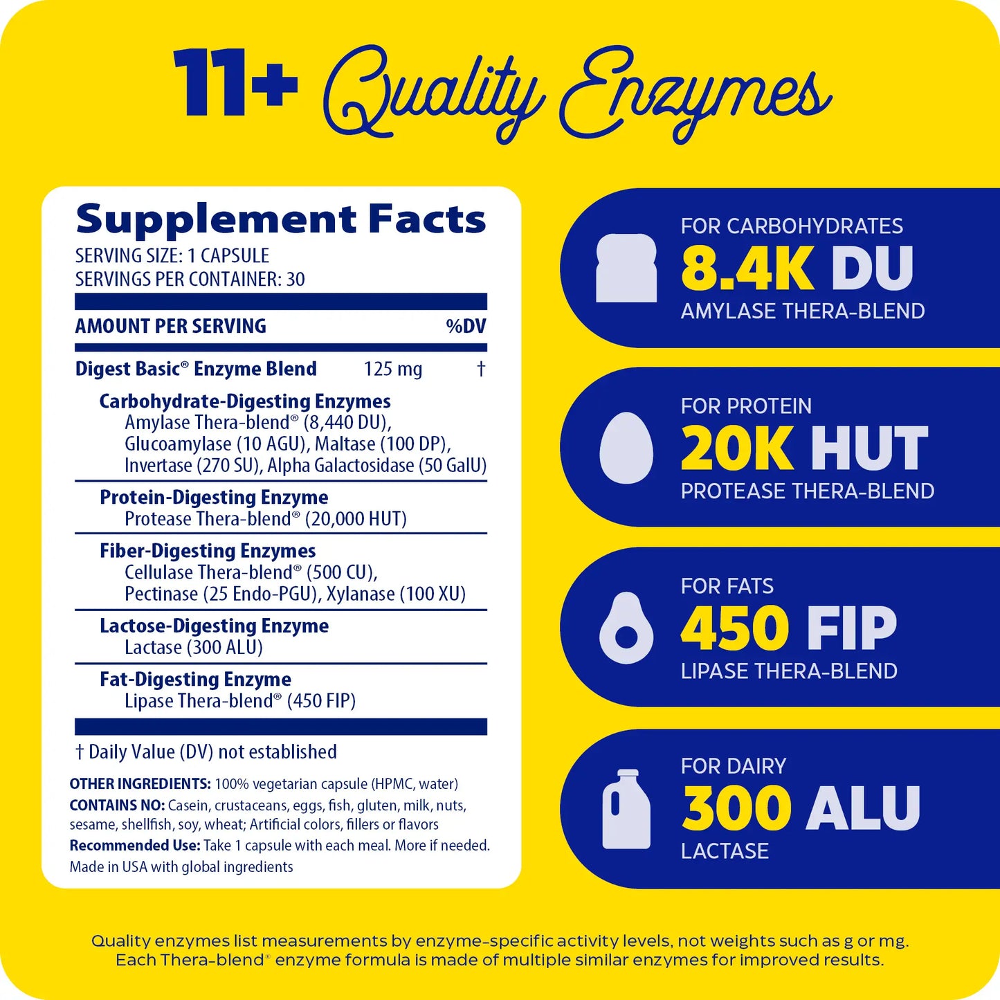 supplement facts panel with 11+ quality enzymes with digest basic