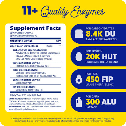 supplement facts panel and 11+ quality enzymes for digest basic