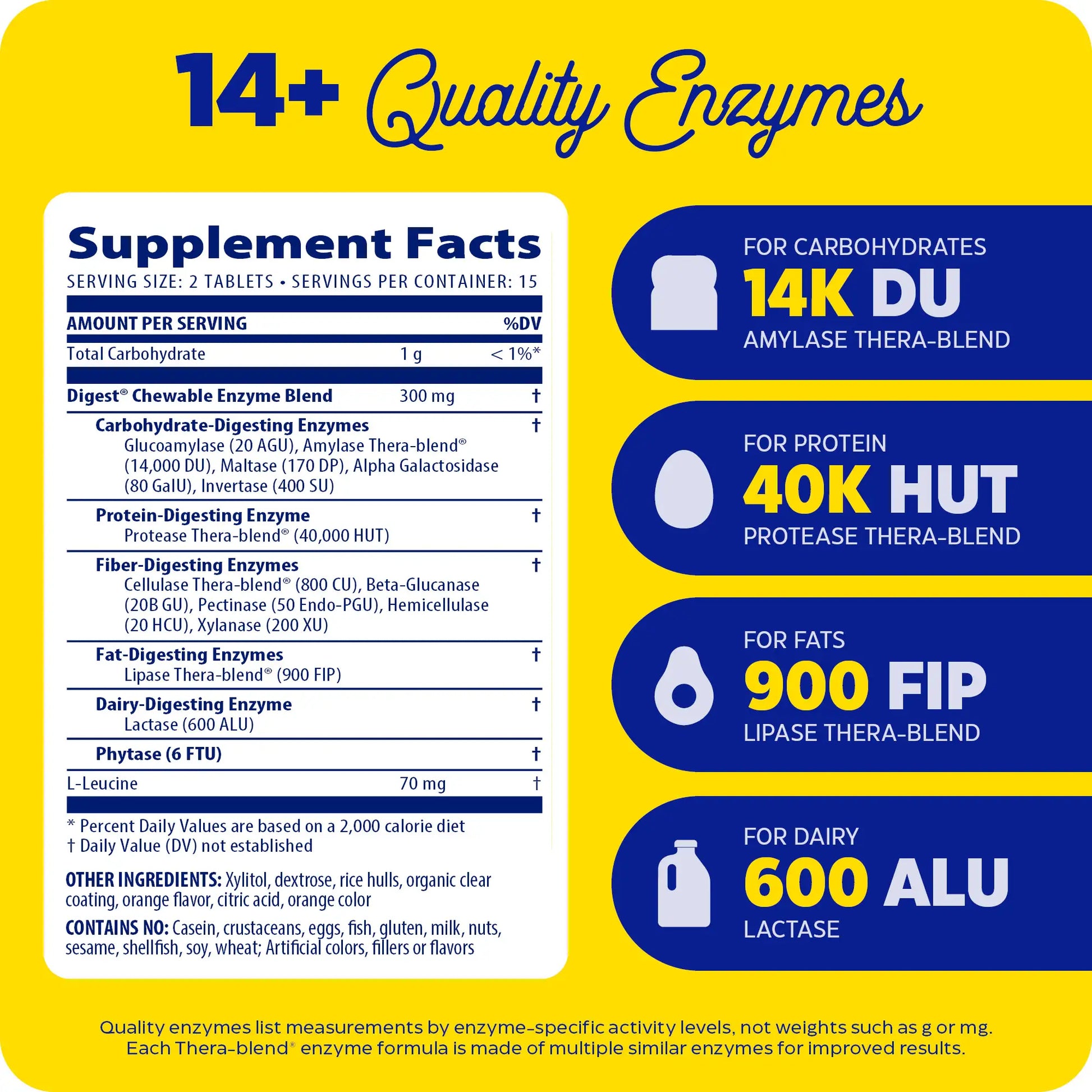 supplement facts and 14+ quality enzymes with digest chewable