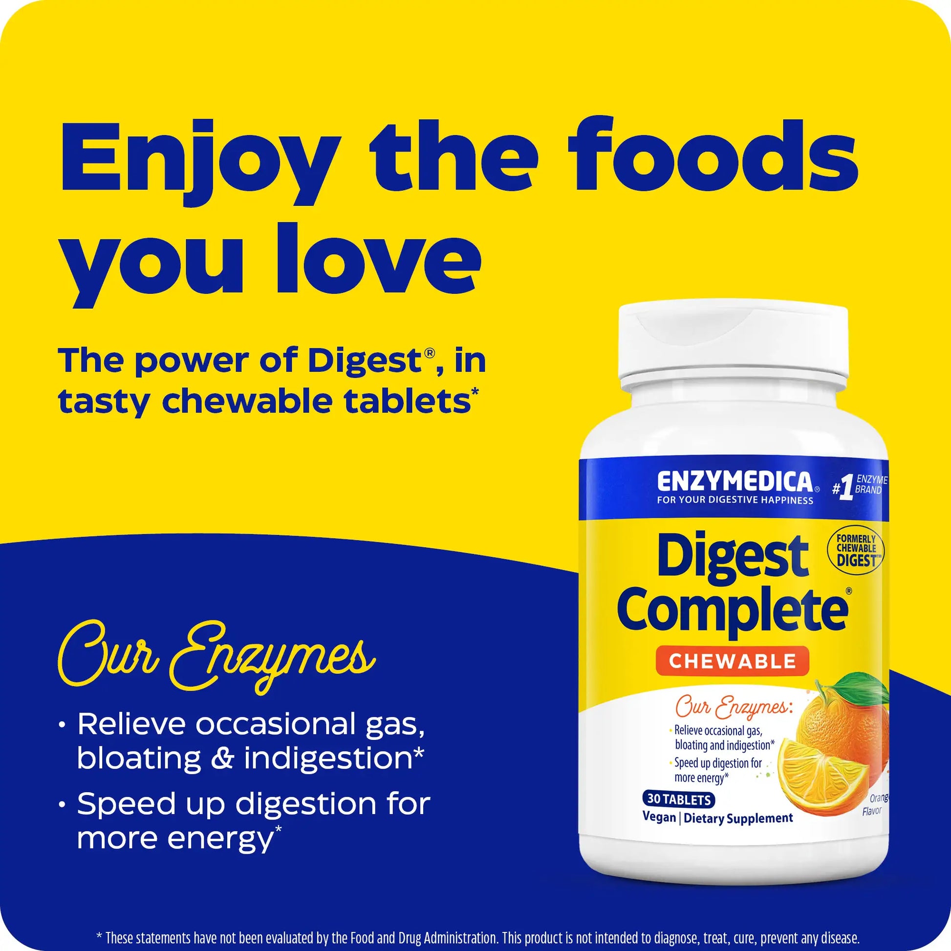 advertisement for digest chewable, enjoy the foods you love