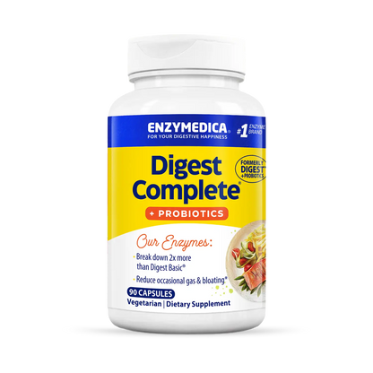 A bottle of Enzymedica Digest Complete with Probiotics dietary supplement.
