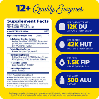 supplement facts panel and 12+ quality enzymes for digest complete