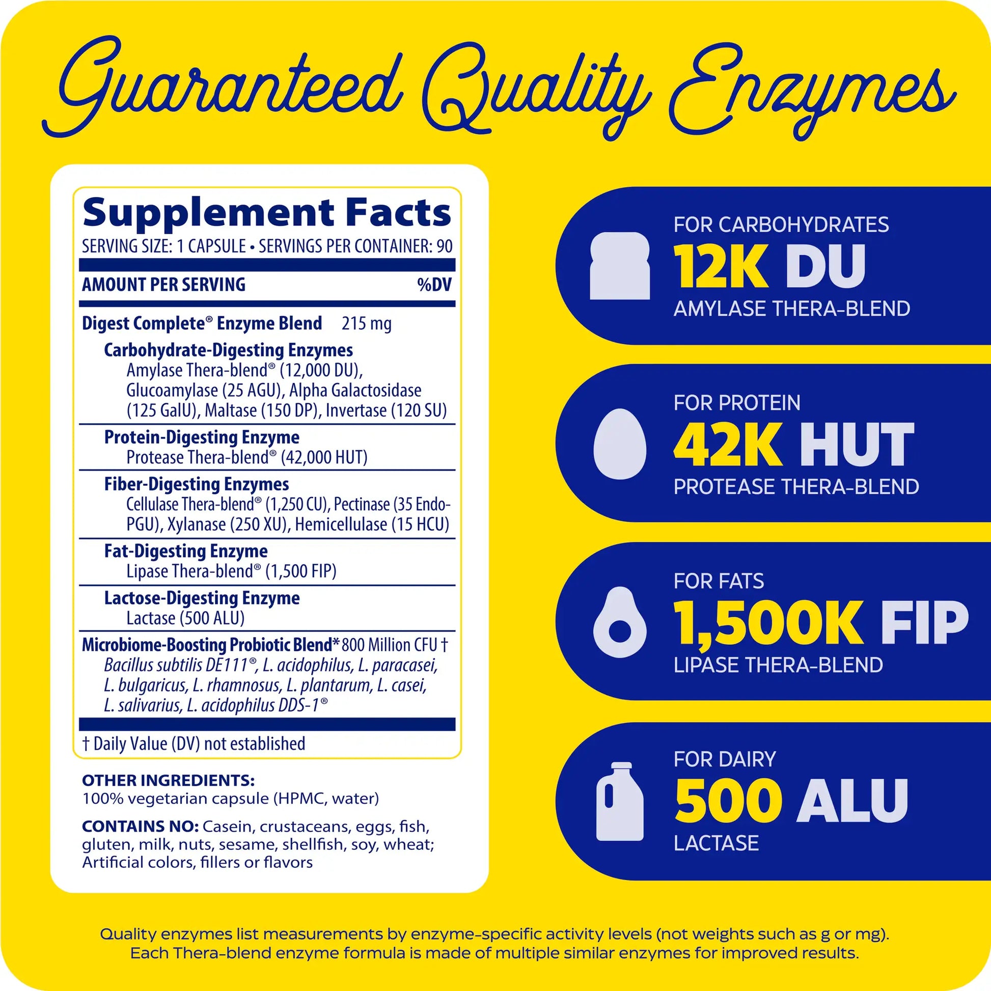 supplement facts panel and guaranteed quality enzymes for digest complete probiotics