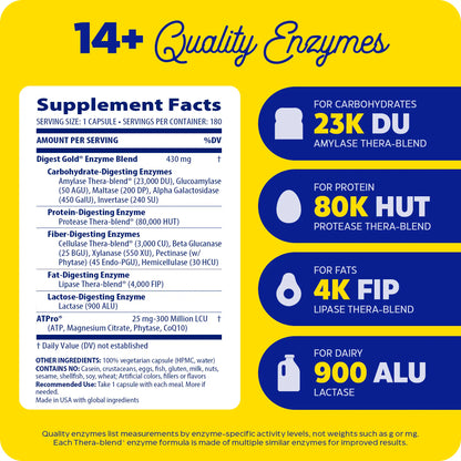 supplement facts panel and 14+ quality enzymes for digest gold