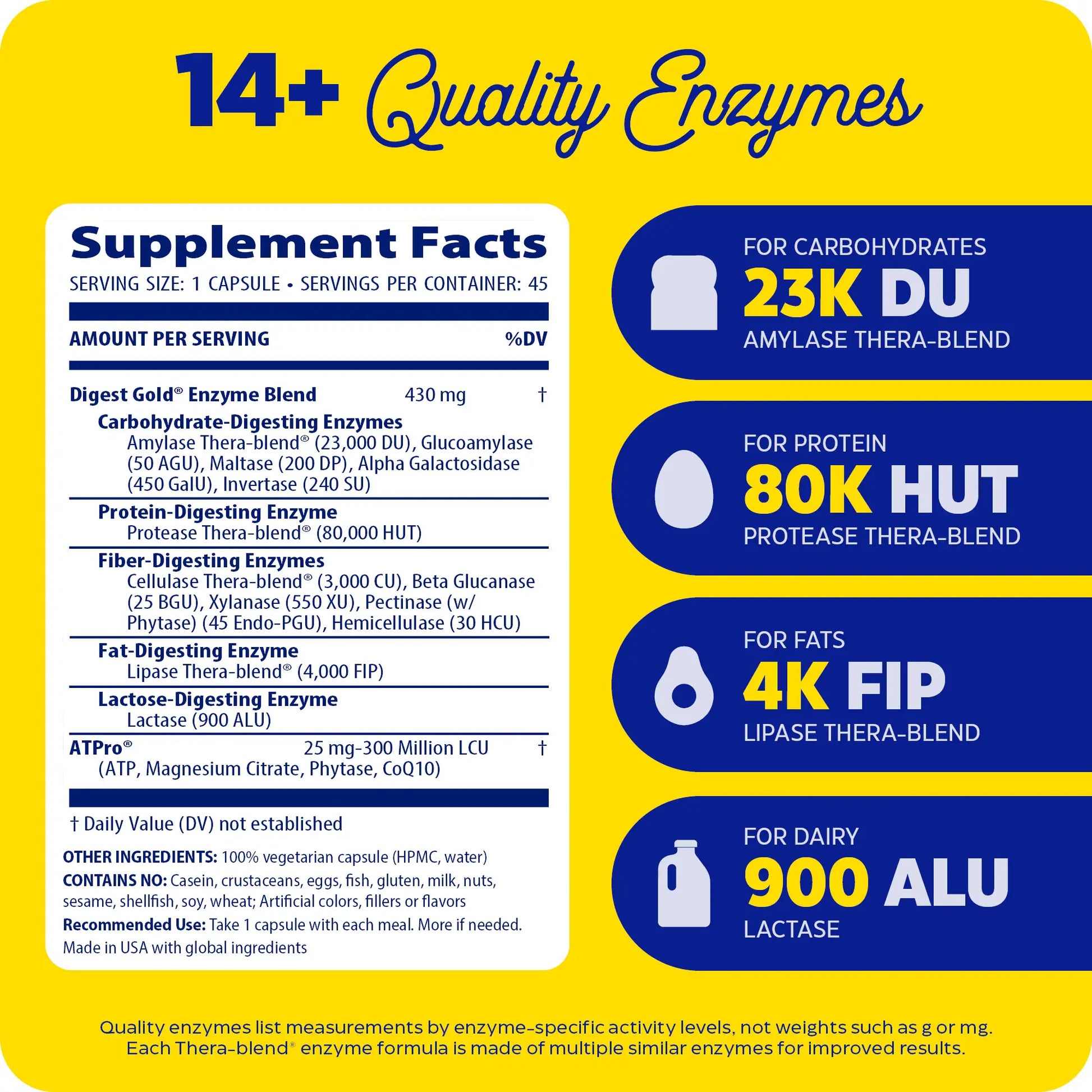 supplement facts panel and 14+ quality enzymes for digest gold