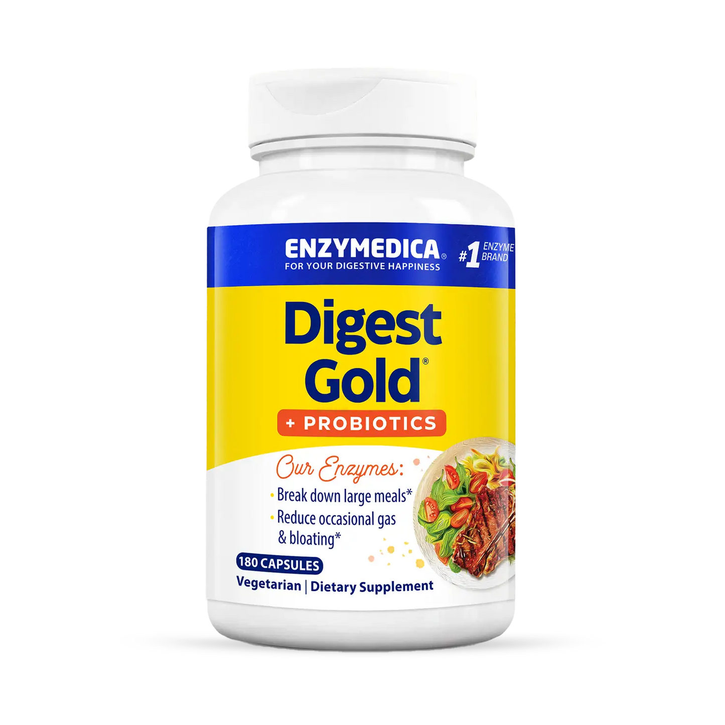 A bottle of Enzymedica Digest Gold Probiotics dietary supplement.