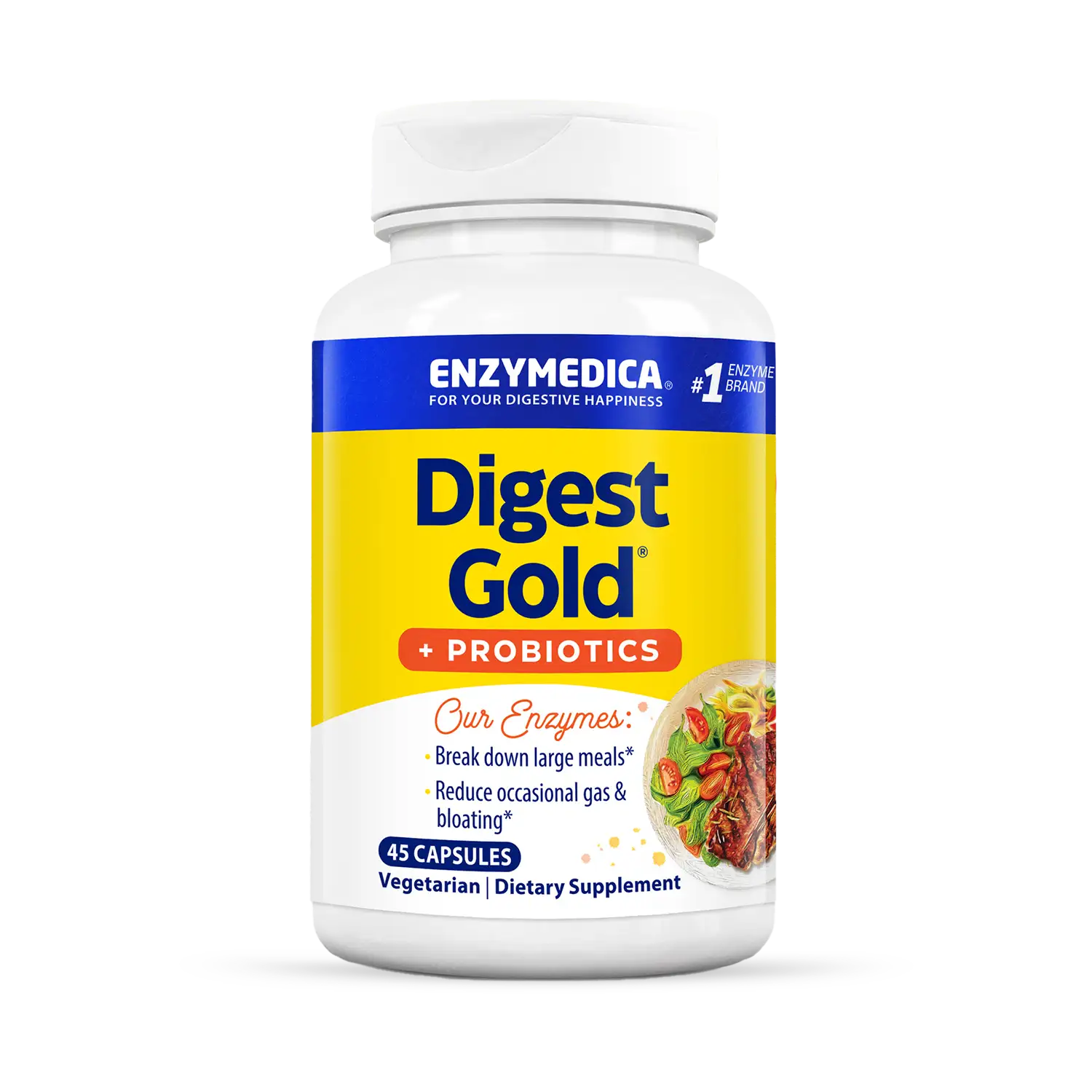 A bottle of Enzymedica Digest Gold Probiotics dietary supplement.