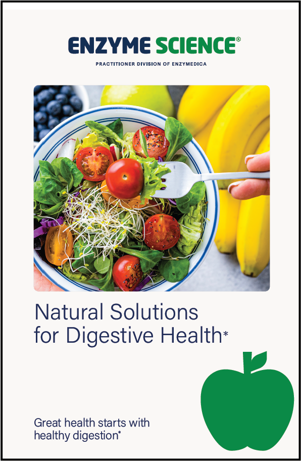 Enzyme Science product packaging with a salad and bananas on a white background