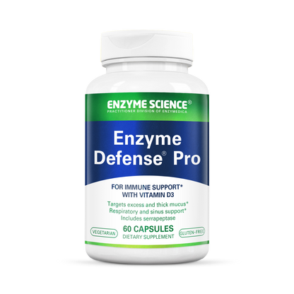 A bottle of Enzyme Defense Pro supplements with 60 capsules, manufactured by Enzyme Science, for immune support.